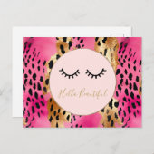 まつげガーリーピンクグラムブラック金ゴールドヒョウ ポストカード (正面/裏面)
