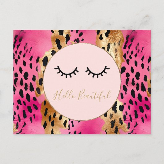 まつげガーリーピンクグラムブラック金ゴールドヒョウ ポストカード (正面)