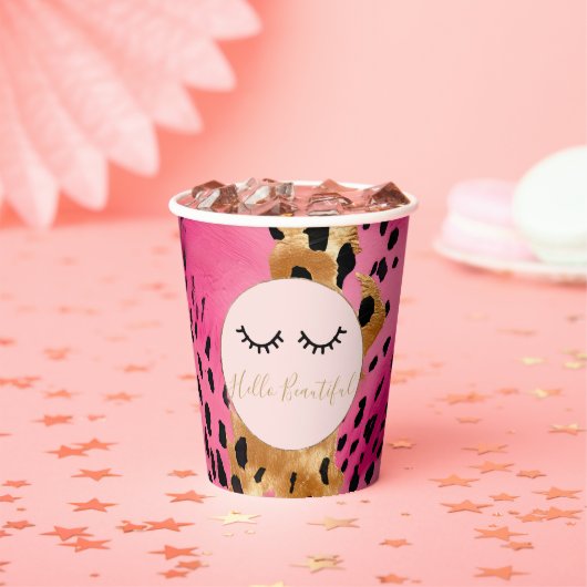まつげガーリーピンクグラムブラック金ゴールドヒョウ 紙コップ (インサイチュ)