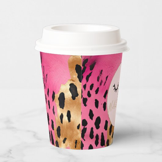 まつげガーリーピンクグラムブラック金ゴールドヒョウ 紙コップ (右)