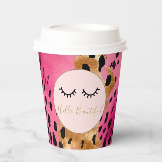 まつげガーリーピンクグラムブラック金ゴールドヒョウ 紙コップ (正面)