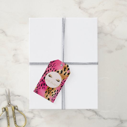 まつげガーリーピンクグラム金ゴールドスパークルヒョウ ギフトタグ (より糸付き)
