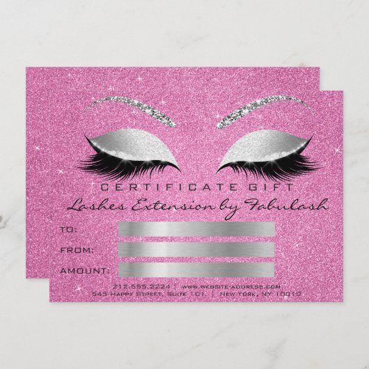 まつげシルバーピンクのメイクアップアーティスト証明書ギフト (正面/裏面)