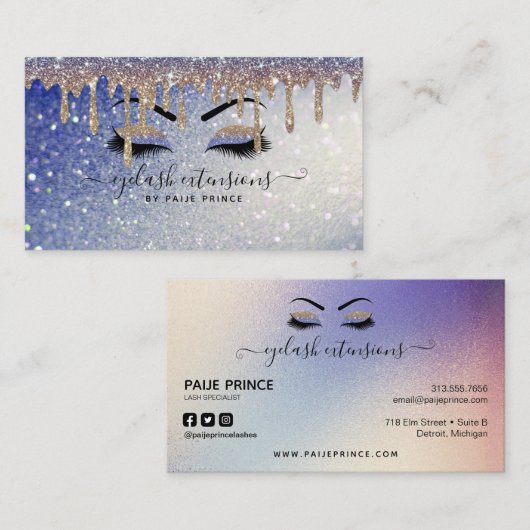 まつげテクラッシュスタイルリスト金ゴールドブルーグリッタードリップ 名刺 (正面/裏面)