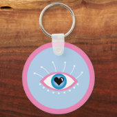 まつげピンク色の青を持つギリシャの邪悪な目 キーホルダー (裏面)