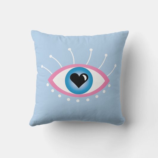 まつげピンク色の青を持つギリシャの邪悪な目 クッション (裏面)