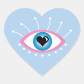 まつげピンク色の青を持つギリシャの邪悪な目 ハートシール (正面)