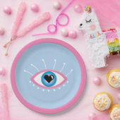 まつげピンク色の青を持つギリシャの邪悪な目 ペーパープレート (パーティー)