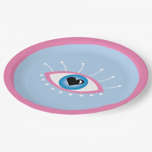まつげピンク色の青を持つギリシャの邪悪な目 ペーパープレート (アングル)