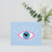 まつげピンク色の青を持つギリシャの邪悪な目 ポストカード (スタンド正面)