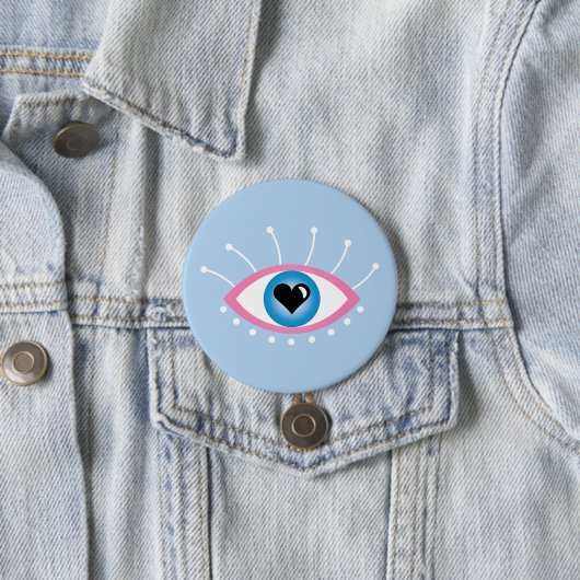 まつげピンク色の青を持つギリシャの邪悪な目 缶バッジ (インサイチュ)