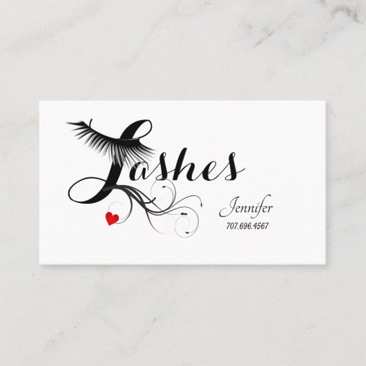 まつげフェイク技術者の赤いハートとストライプ 名刺 (正面)