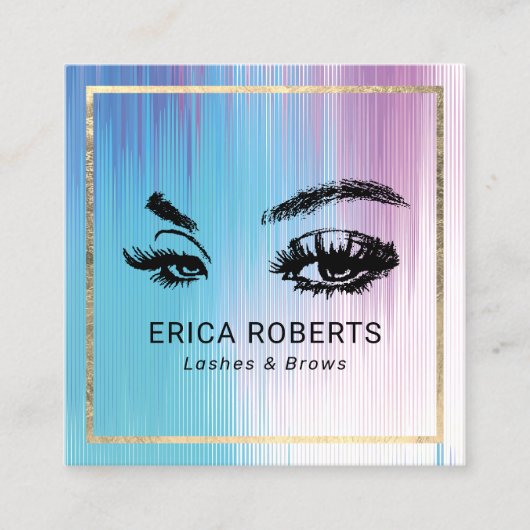まつげメイクアップアーティストウォーターカラーブルーパープルサロン スクエア名刺 (正面)