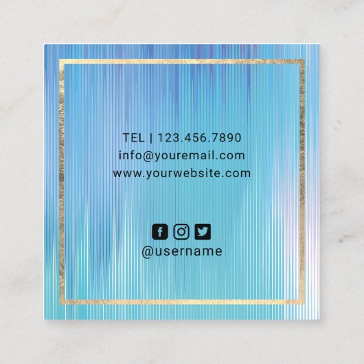 まつげメイクアップアーティストウォーターカラーブルーパープルサロン スクエア名刺 (裏面)