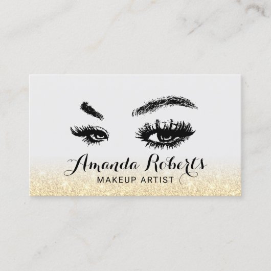 まつげメイクアップアーティストエレガント金ゴールドグリッター 名刺 (正面)
