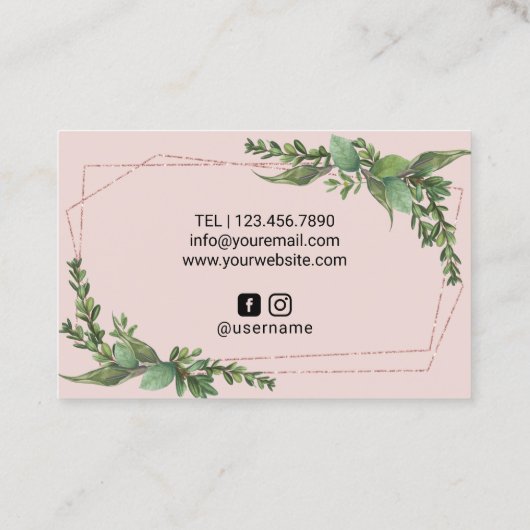 まつげメイクアップアーティストジオメトリックグリーン赤面ピンク 名刺 (裏面)