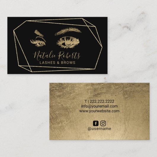 まつげメイクアップアーティストジオメトリブラック金ゴールド 名刺 (正面/裏面)