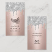 まつげメイクアップアーティストバラ金ゴールドシルバードリップ 名刺 (正面/裏面)