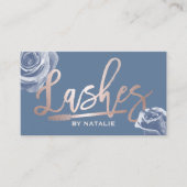 まつげメイクアップアーティストバラ金ゴールドスクリプトダスティブルー 名刺 (正面)