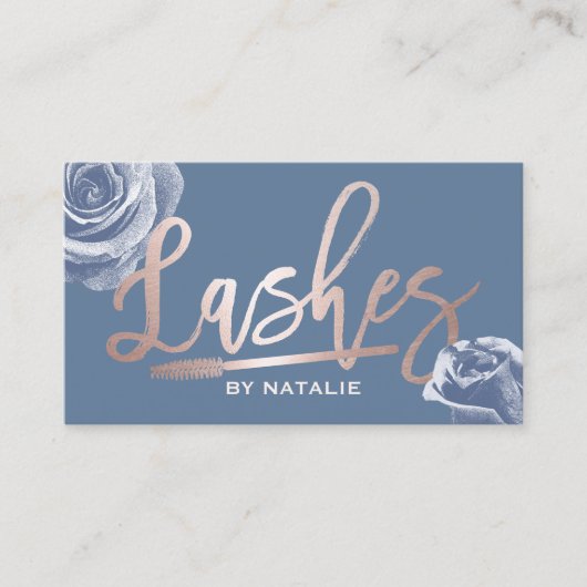 まつげメイクアップアーティストバラ金ゴールドスクリプトダスティブルー 名刺 (正面)
