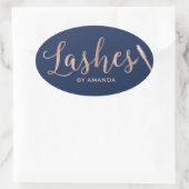 まつげメイクアップアーティストバラ金ゴールドスクリプトNavy 楕円形シール (バッグ)