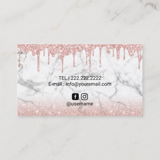 まつげメイクアップアーティストバラ金ゴールドドリップスホワイトマーブル 名刺 (裏面)