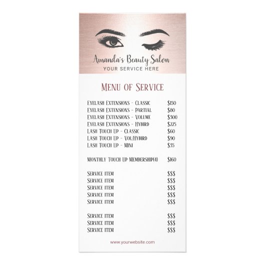 まつげメイクアップアーティストバラ金ゴールド価格表 ラックカード (正面)