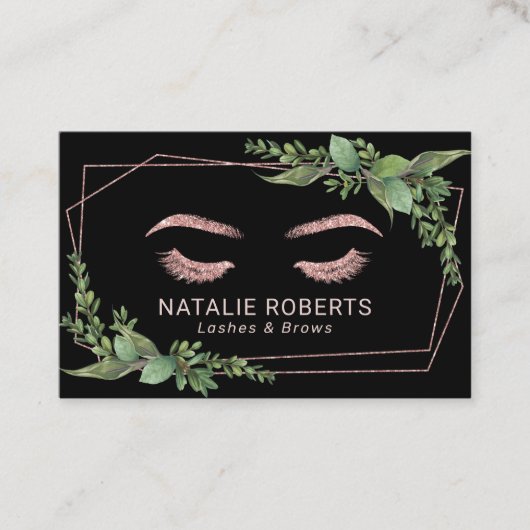 まつげメイクアップアーティストバラ金ゴールド幾何学緑 名刺 (正面)