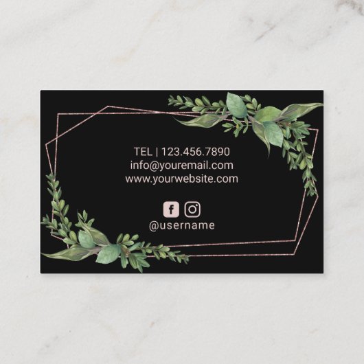 まつげメイクアップアーティストバラ金ゴールド幾何学緑 名刺 (裏面)