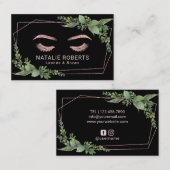まつげメイクアップアーティストバラ金ゴールド幾何学緑 名刺 (正面/裏面)