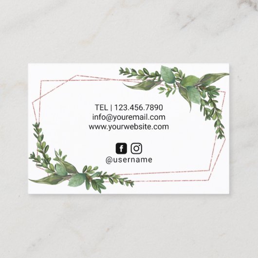 まつげメイクアップアーティストバラ金ゴールド幾何学緑 名刺 (裏面)