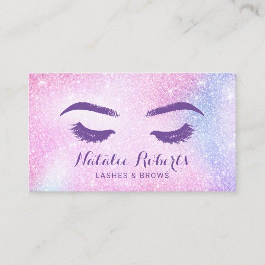 まつげメイクアップアーティストピンクグラデーションサロン 名刺 (正面)