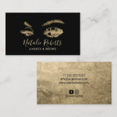 まつげメイクアップアーティストブラック&モダン金ゴールド 名刺 (正面/裏面)