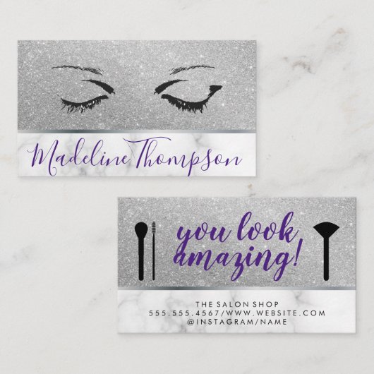 まつげメイクアップアーティストマーブルグリッター 名刺 (正面/裏面)