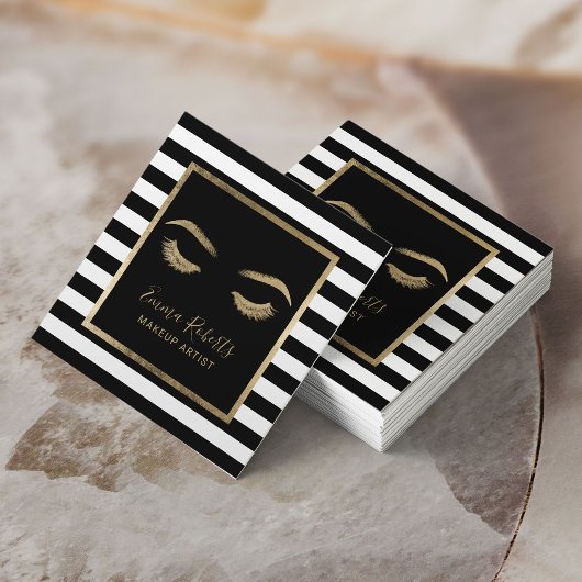 まつげメイクアップアーティストモダンのストライプサロン スクエア名刺