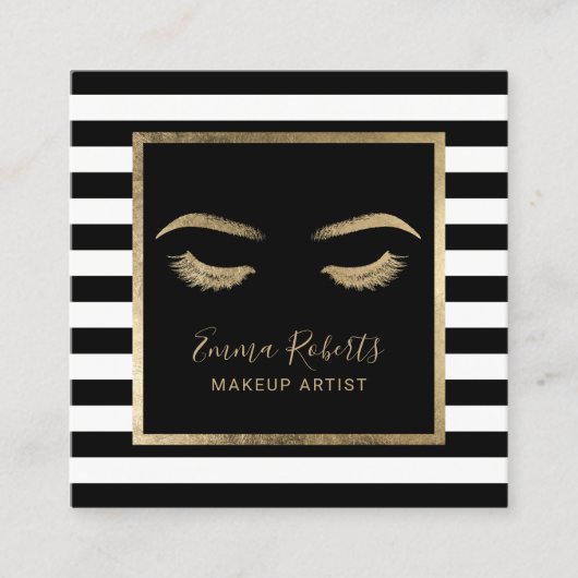 まつげメイクアップアーティストモダンのストライプサロン スクエア名刺 (正面)