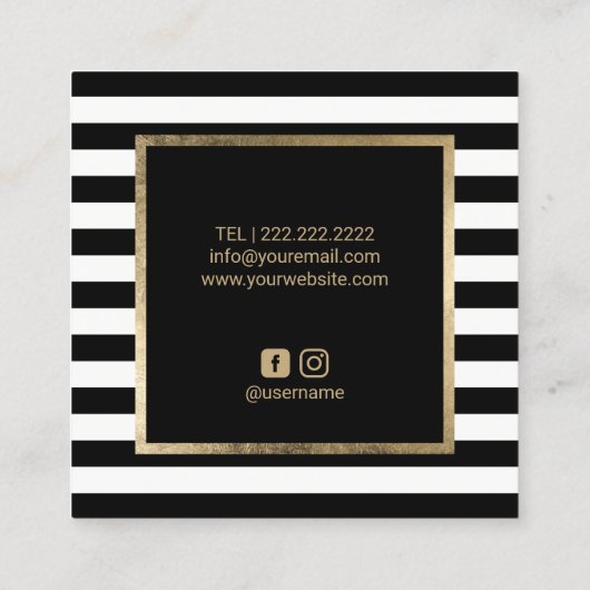 まつげメイクアップアーティストモダンのストライプサロン スクエア名刺 (裏面)