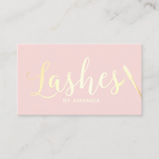 まつげメイクアップアーティストモダン赤面ピンク金ゴールド 名刺 (正面)