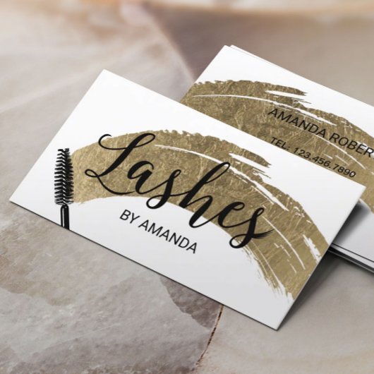 まつげメイクアップアーティストモダン金ゴールドブラシストローク 名刺
