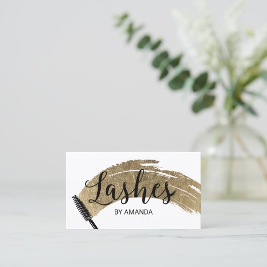 まつげメイクアップアーティストモダン金ゴールドブラシストローク 名刺 (スタンド正面)