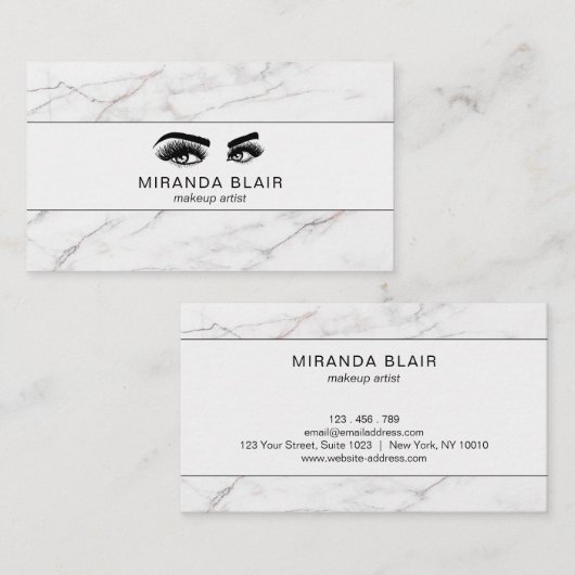 まつげメイクアップアーティストルクスホワイトマーブル 名刺 (正面/裏面)