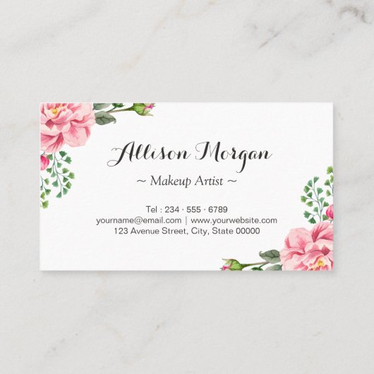まつげメイクアップアーティストロマンチックなフローララッピング 名刺 (裏面)