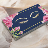 まつげメイクアップアーティストヴィンテージフローラネイビーブルー 名刺