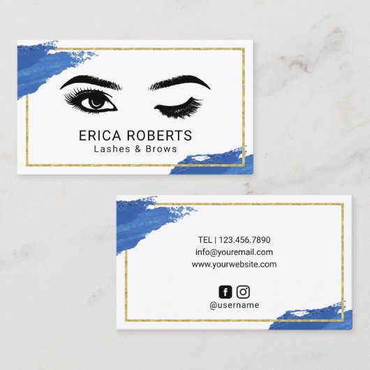 まつげメイクアップアーティスト海軍ブラシストローク 名刺 (正面/裏面)