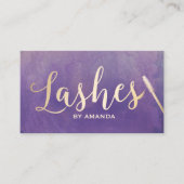 まつげメイクアップアーティスト金ゴールドスクリプトエレガント紫 名刺 (正面)