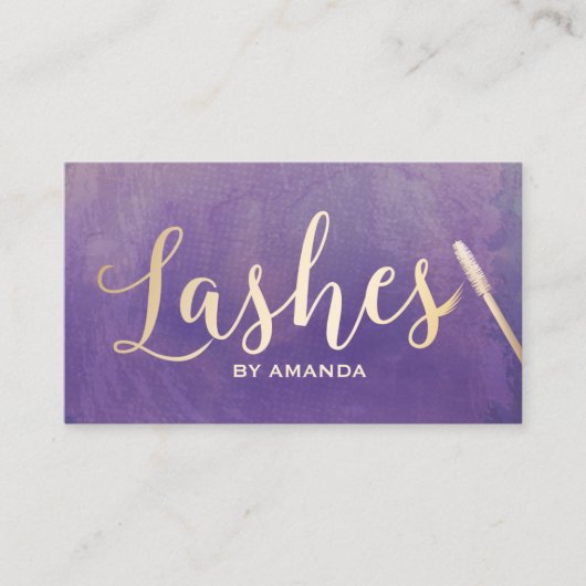 まつげメイクアップアーティスト金ゴールドスクリプトエレガント紫 名刺 (正面)