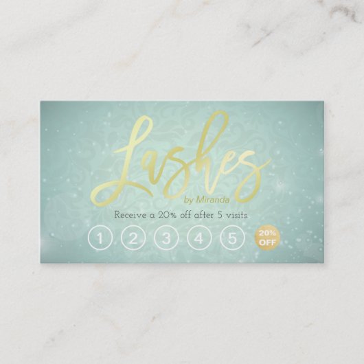 まつげメイクアップアーティスト金ゴールドスクリプトロイヤリティパンチ ロイヤリティカード (正面)