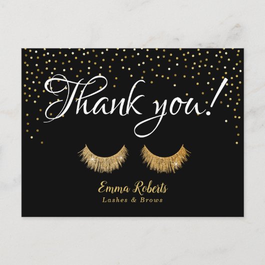 まつげメイクアップアーティスト金ゴールド紙吹雪ありがとう ポストカード (正面)