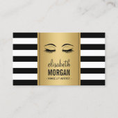 まつげメイクアップロゴ金ゴールド白黒ストライプ 名刺 (正面)