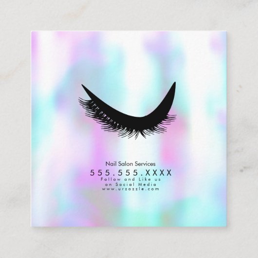 まつげモダンサロン美しいホログラフィフェイクック スクエア名刺 (裏面)